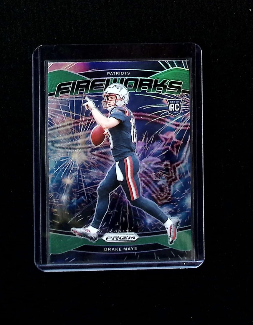 Drake Maye Rookie Card Green Prizm Fireworks 2024 Panini Prizm #22 Patriots: Panini, Donruss Optic, & Donruss Select, Prizm, Mosaic, Contenders, Zenith, Phoenix, Illusions, Absolute, Rookie NFL Sports Trading Cards, SP, SSP, Cards, Football Cards for Sale Near Me, Superbowl & 