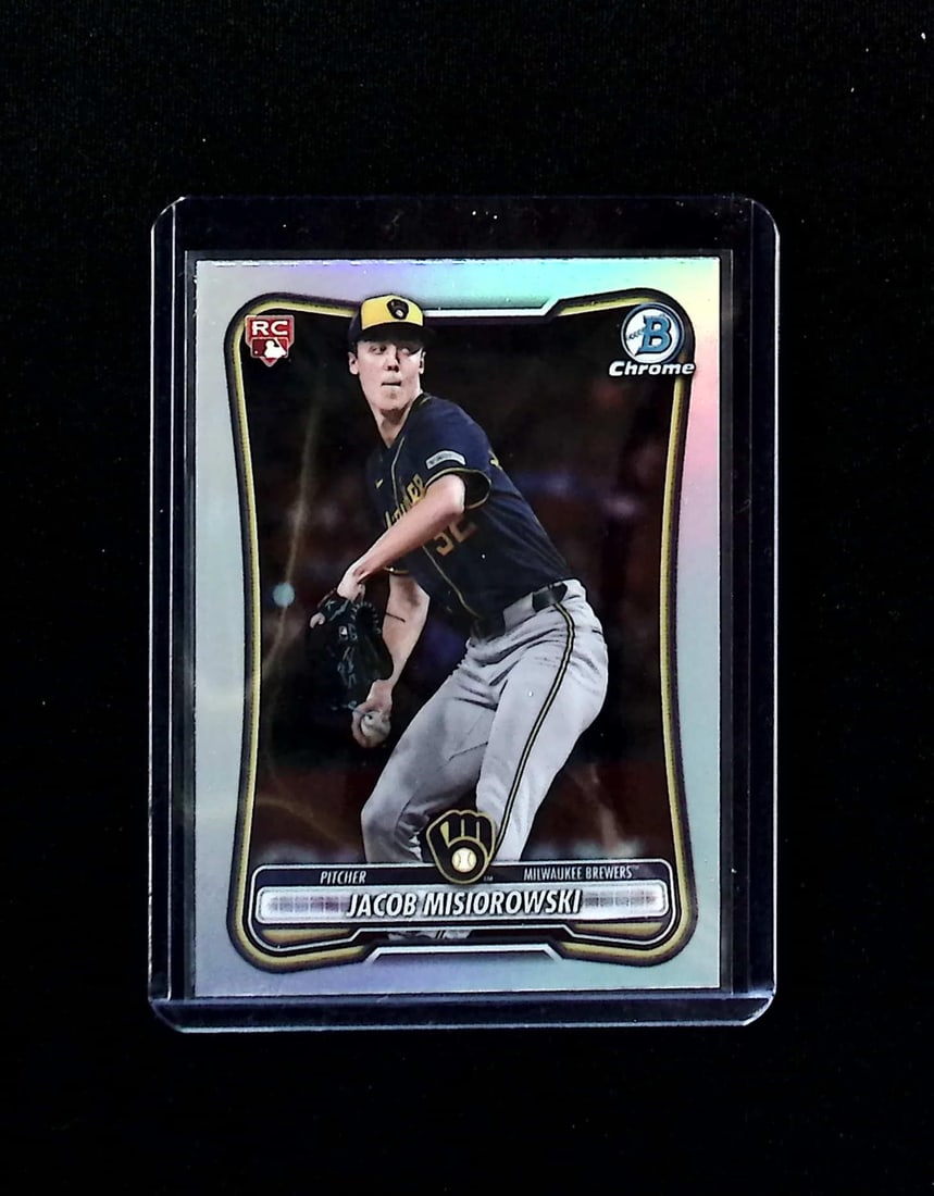 Jacob Misiorowski Red Rookie Logo 2026 Bowman Chrome #35 Milwaukee Brewers: Topps, Bowman, & Fanatics Baseball MLB Trading & Sports Cards, Sports Cards for Sale Near Me, World Series & Hall of Fame Players Memorabilia, Refractors, X-Fractors, Numbered, SP, SSP, Valuable Aucti