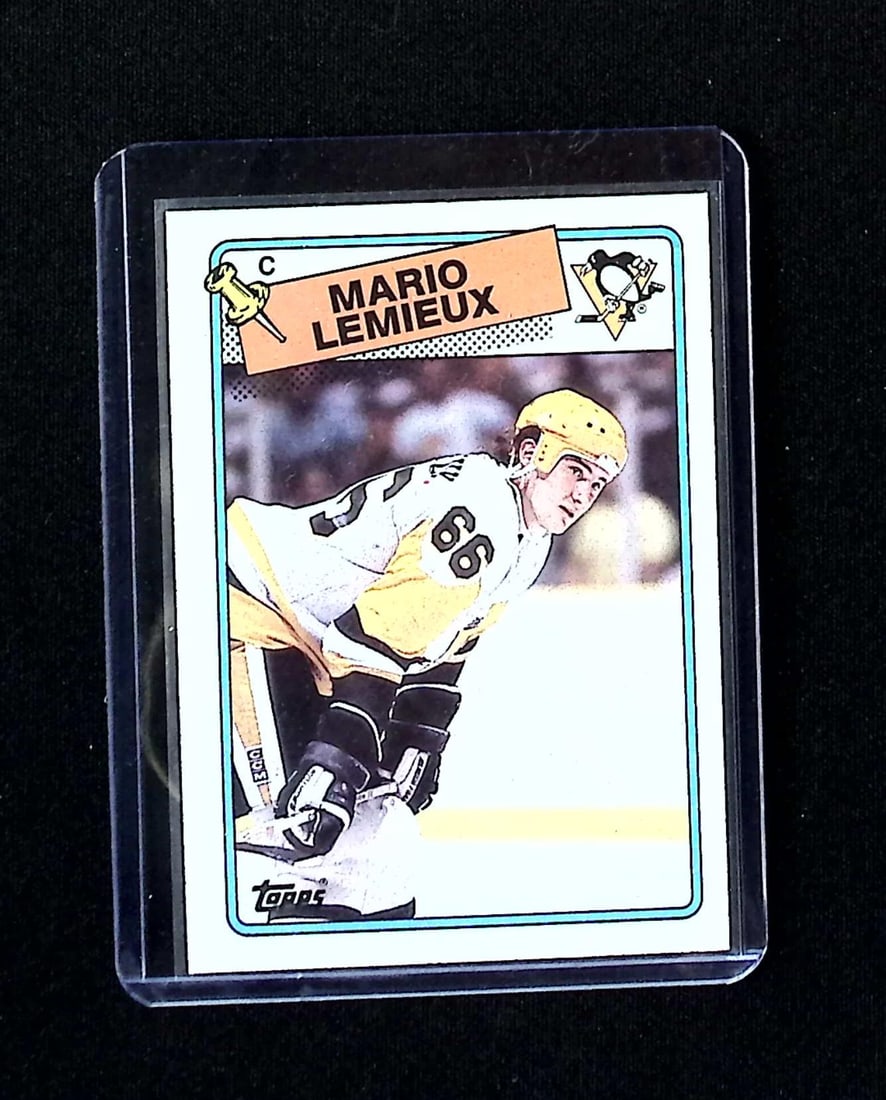 Mario Lemieux 1988-89 Topps #1 Pittsburgh Penguins: Topps Vintage NHL Hockey Trading & Sports Cards, Old Sports Cards for Sale Near Me, Stanley Cup & Hall of Fame Players, Valuable Auction Memorabilia Lots for Sale On Line
