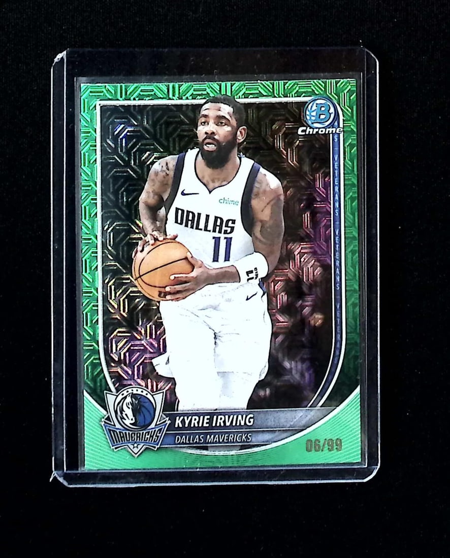 Kyrie Irving Green Mojo Refractor /99 2025-26 Bowman Chrome #BCV-130 Dallas Mavericks: Topps & Bowman Basketball NBA Trading & Sports Cards, Sports Cards for Sale Near Me, Chrome, Refractor, SP, SSP, Valuable Auction Memorabilia Lots Sold On Line, NBA Championship & Hall of Fame Player 