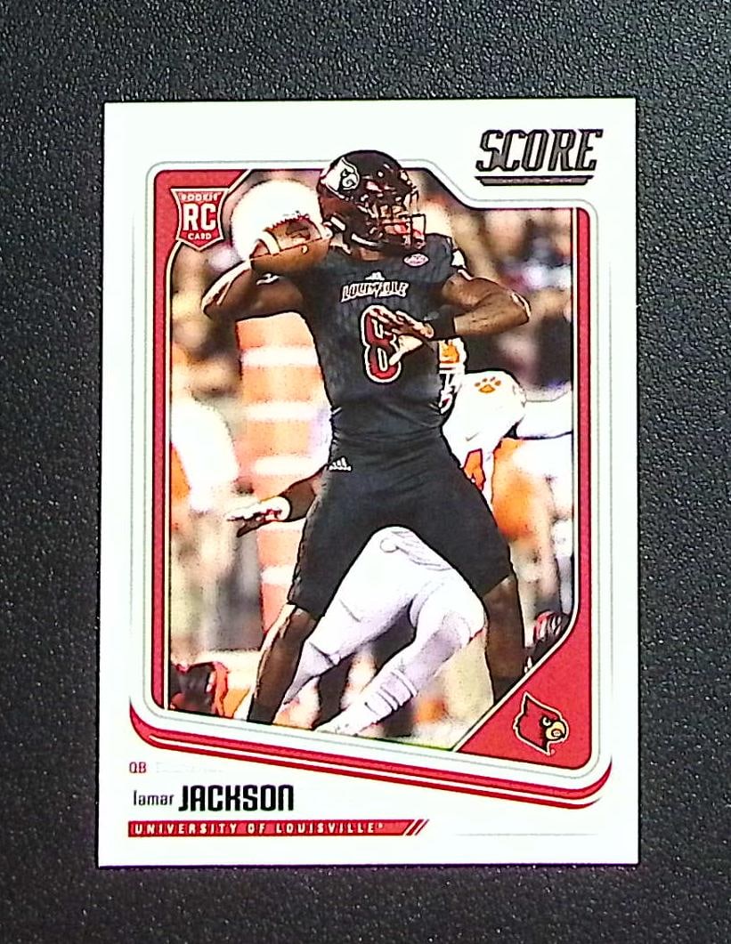 Lamar Jackson Rookie Card 2018 Panini Score #352 Louisville Cardinals, Balitmore Ravens: Panini, Donruss Optic, & Donruss Select, Prizm, Mosaic, Contenders, Zenith, Phoenix, Illusions, Absolute, Rookie NFL Sports Trading Cards, SP, SSP, Cards, Football Cards for Sale Near Me, Superbowl & 