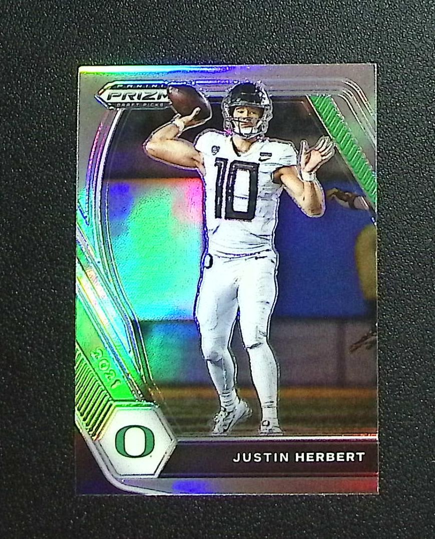 Justin Herbert Silver Prizm 2021 Panini Prizm Draft Picks #20: Panini, Donruss Optic, & Donruss Select, Prizm, Mosaic, Contenders, Zenith, Phoenix, Illusions, Absolute, Rookie NFL Sports Trading Cards, SP, SSP, Cards, Football Cards for Sale Near Me, Superbowl & 