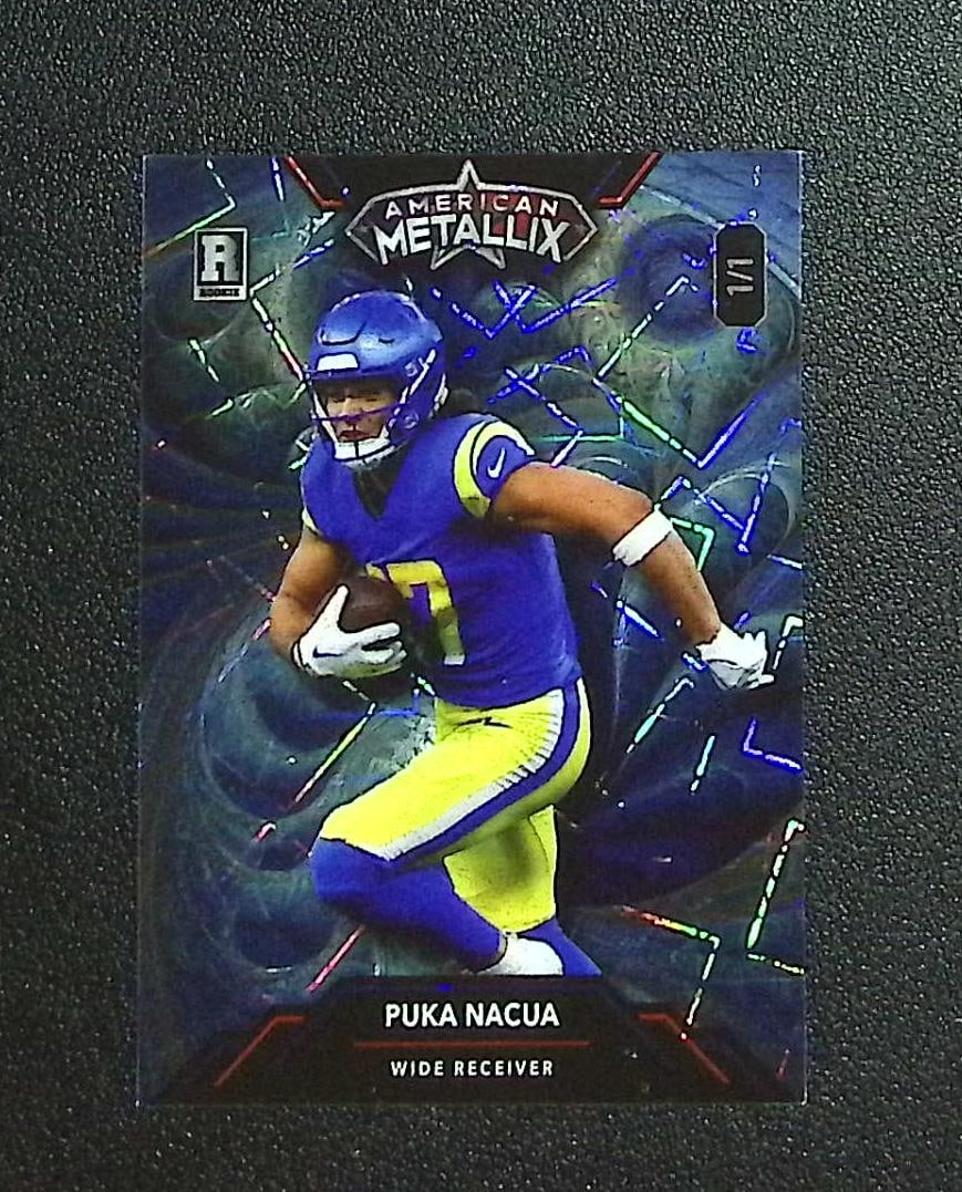 Puka Nacua Rookie 1/1 2023 Wild Card American Metallix #WMF-PN Los Angeles Rams: Panini, Donruss Optic, & Donruss Select, Prizm, Mosaic, Contenders, Zenith, Phoenix, Illusions, Absolute, Rookie NFL Sports Trading Cards, SP, SSP, Cards, Football Cards for Sale Near Me, Superbowl & 