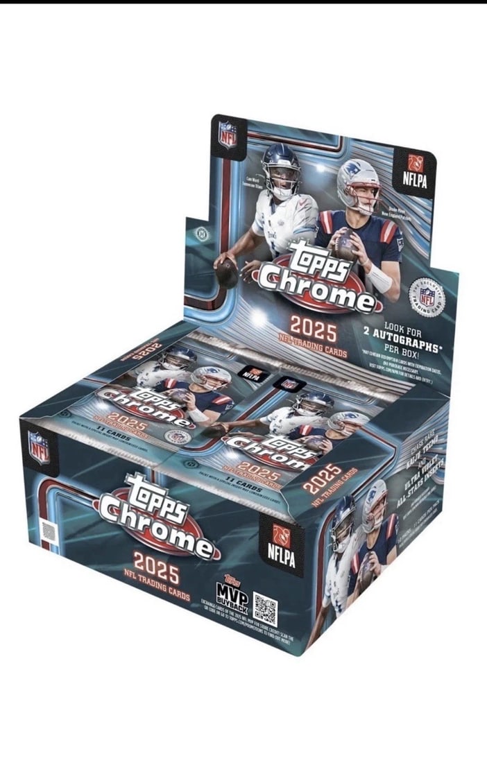 2025 Topps Chrome Football JUMBO HOBBY BOX: Topps Football NFL Trading & Sports Cards, Refractors, Prism Refractors, X-Fractors, Sports Cards for Sale Near Me, Super Bowl & Hall of Fame Players, Autographs, SP, SSP, Valuable Auction Memorabilia