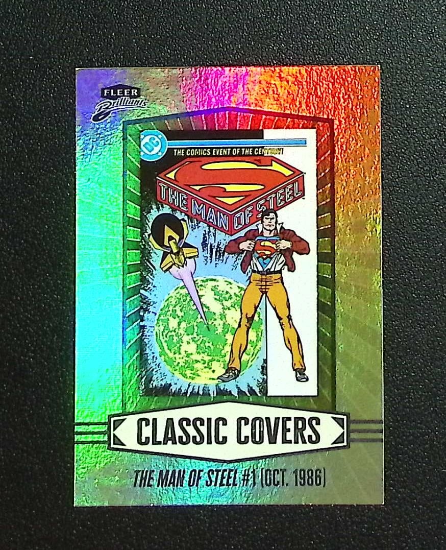 The Man of Steel Classic Covers 2025 Fleer Brilliants Superman #CC-9: Topps, Fleer Upper Deck, Chrome Super Heroes DC & Marvel, Marvel Studios, MCU, Superheroes, Marvel Comis, Captain America, Thor, Hulk, Iron Man, Avengers, Thanos