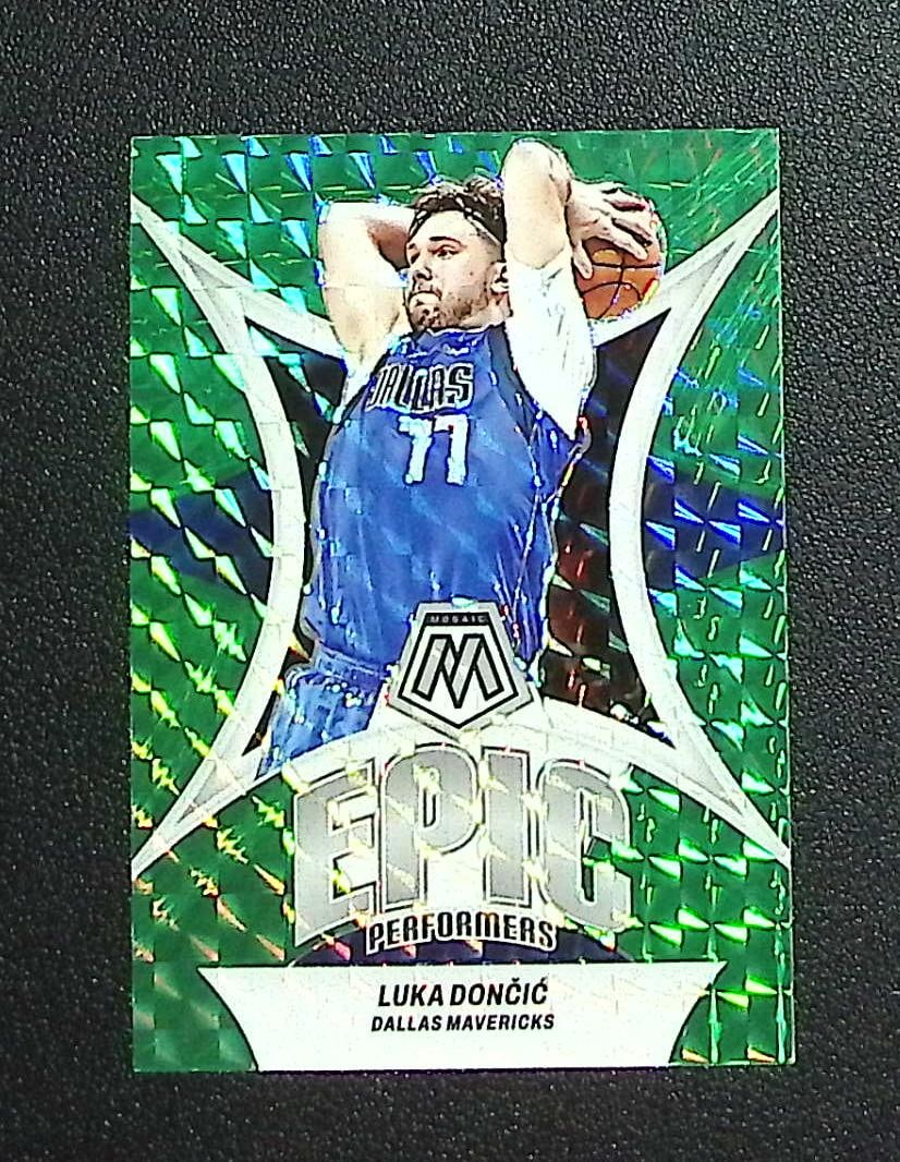 Luka Doncic Epic Performers Green Mosaic Prizm 2023-24 Panini Mosaic #9: Panini, Donruss Optic, Donruss Select, Prizm, Mosaic, Contenders, Revolution, Phoenix, NBA Hoops, Rookie NFL Sports Trading Cards, Silver, SP, SSP, Wave Prizms, Numbered Cards, Basketball sports Cards