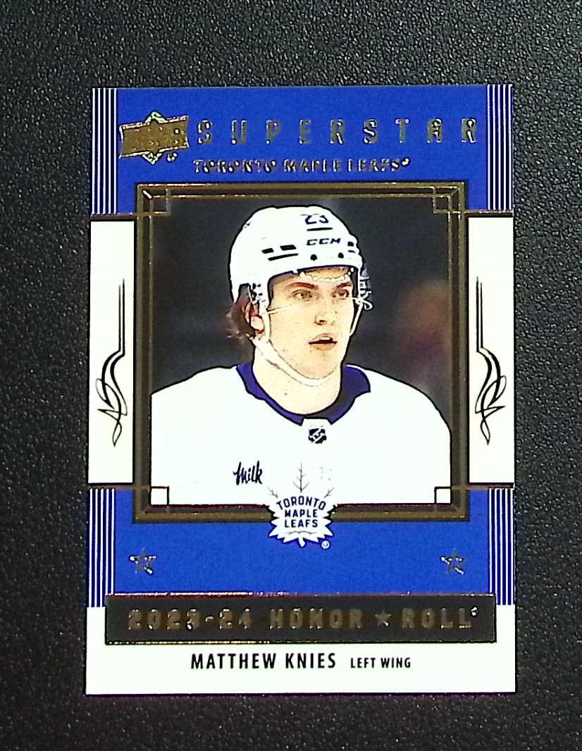 Matthew Knies Rookie Card Honor Roll 2023-24 Upper Deck #HR67 Maple Leafs: Upper Deck NHL Hockey Trading & Sports Cards, Sports Cards for Sale Near Me, Stanley Cup & Hall of Fame Players, Valuable Auction Memorabilia Lots for Sale On Line