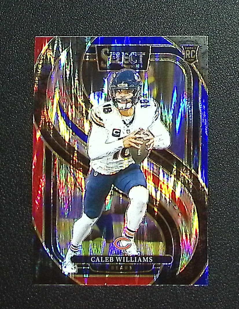 Caleb Williams Rookie Card Red/Blue Shock 2024 Panini Select #114 Chicago Bears: Panini, Donruss Optic, & Donruss Select, Prizm, Mosaic, Contenders, Zenith, Phoenix, Illusions, Absolute, Rookie NFL Sports Trading Cards, SP, SSP, Cards, Football Cards for Sale Near Me, Superbowl & 