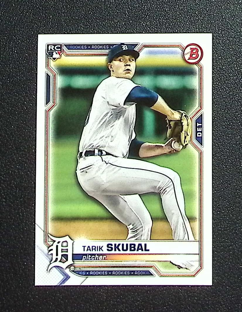 Tarik Skubal Rookie Card 2021 Bowman #11 Detroit Tigers: Topps, Bowman, & Fanatics Baseball MLB Trading & Sports Cards, Sports Cards for Sale Near Me, World Series & Hall of Fame Players Memorabilia, Refractors, X-Fractors, Numbered, SP, SSP, Valuable Aucti
