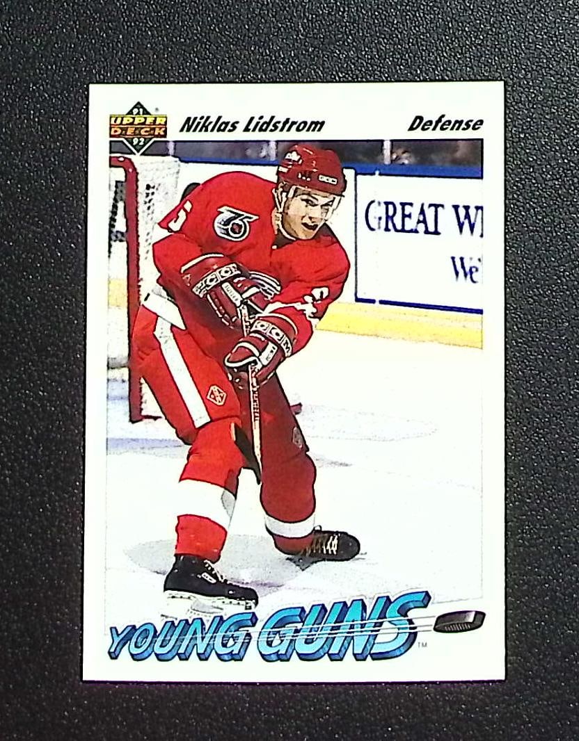 Niklas Lidstrom Young Guns 1991-92 Upper Deck #587 Detroit Red Wings: Upper Deck Vintage NHL Hockey Trading & Sports Cards, Old Sports Cards for Sale Near Me, Stanley Cup & Hall of Fame Players, Valuable Auction Memorabilia Lots for Sale On Line