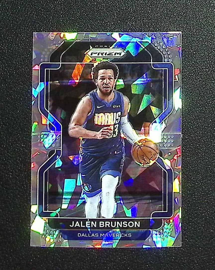 Jalen Brunson Silver Cracked Ice 2021-22 Panini Prizm #144 Mavericks, Knicks: Panini, Donruss Optic, Donruss Select, Prizm, Mosaic, Contenders, Revolution, Phoenix, NBA Hoops, Rookie NFL Sports Trading Cards, Silver, SP, SSP, Wave Prizms, Numbered Cards, Basketball sports Cards