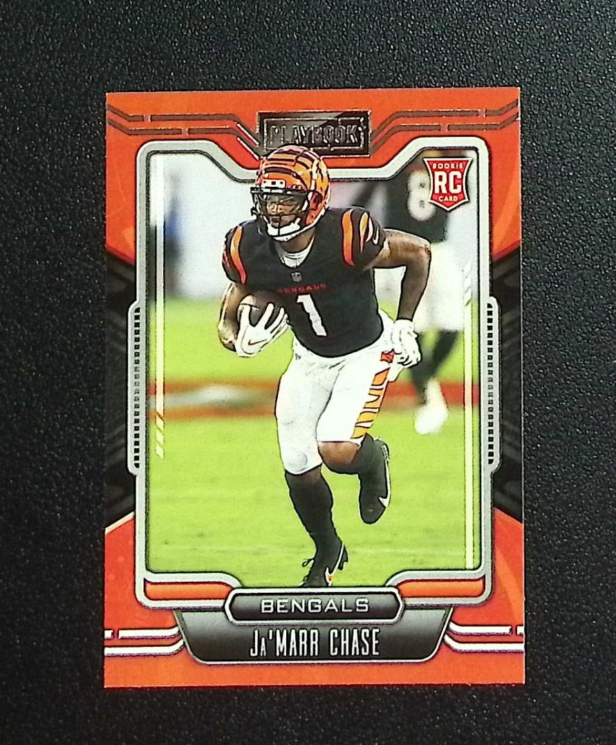 Ja'Marr Chase Rookie Card 2021 Panini Playbook #105 Cincinnati Bengals: Panini, Donruss Optic, & Donruss Select, Prizm, Mosaic, Contenders, Zenith, Phoenix, Illusions, Absolute, Rookie NFL Sports Trading Cards, SP, SSP, Cards, Football Cards for Sale Near Me, Superbowl & 