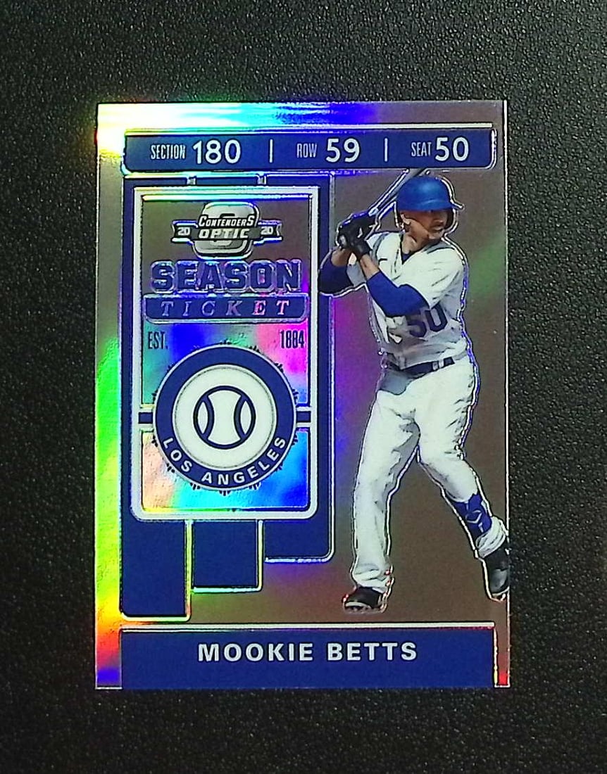 Mookie Betts Season Ticket Holo Prizm 2020 Chronicles Contenders Optic #14 Dodgers: Panini, Donruss, & Donruss Optic Baseball MLB Trading & Sports Cards, Sports Cards for Sale Near Me, Prizm, Mosaic, Select, SP, SSP, Auction Memorabilia Lots for Sale On Line, World Series & Hall of F