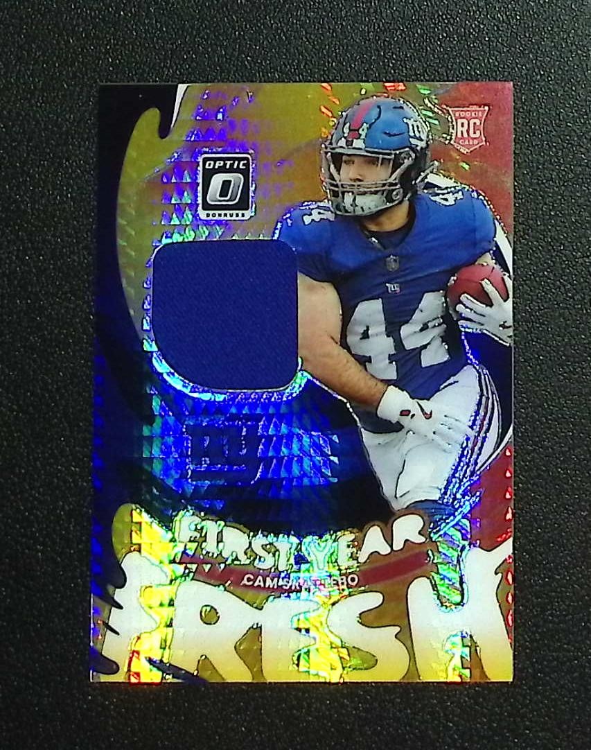 Cam Skattebo Rookie Patch Blue Hyper Prizm 2025 Donruss Optic #FYFBH-CSO Giants: Panini, Donruss Optic, & Donruss Select, Prizm, Mosaic, Contenders, Zenith, Phoenix, Illusions, Absolute, Rookie NFL Sports Trading Cards, SP, SSP, Cards, Football Cards for Sale Near Me, Superbowl & 