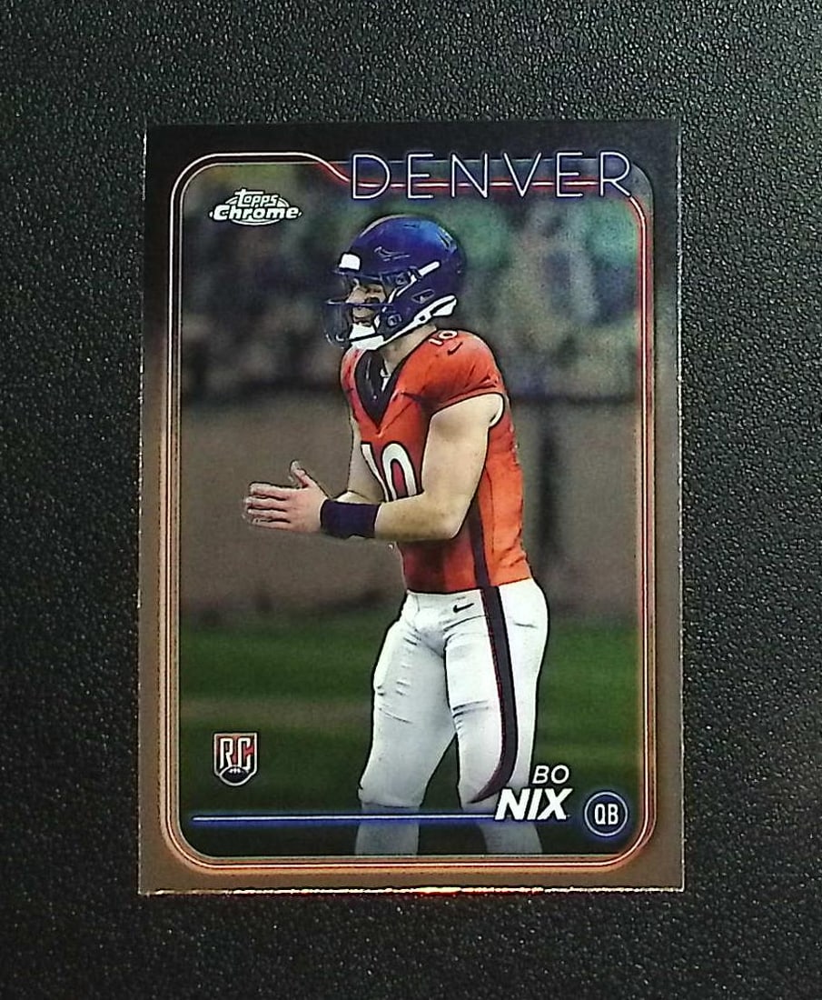 Bo Nix Rookie Card 2024 Topps Chrome #206 Denver Broncos: Panini, Donruss Optic, & Donruss Select, Prizm, Mosaic, Contenders, Zenith, Phoenix, Illusions, Absolute, Rookie NFL Sports Trading Cards, SP, SSP, Cards, Football Cards for Sale Near Me, Superbowl & 