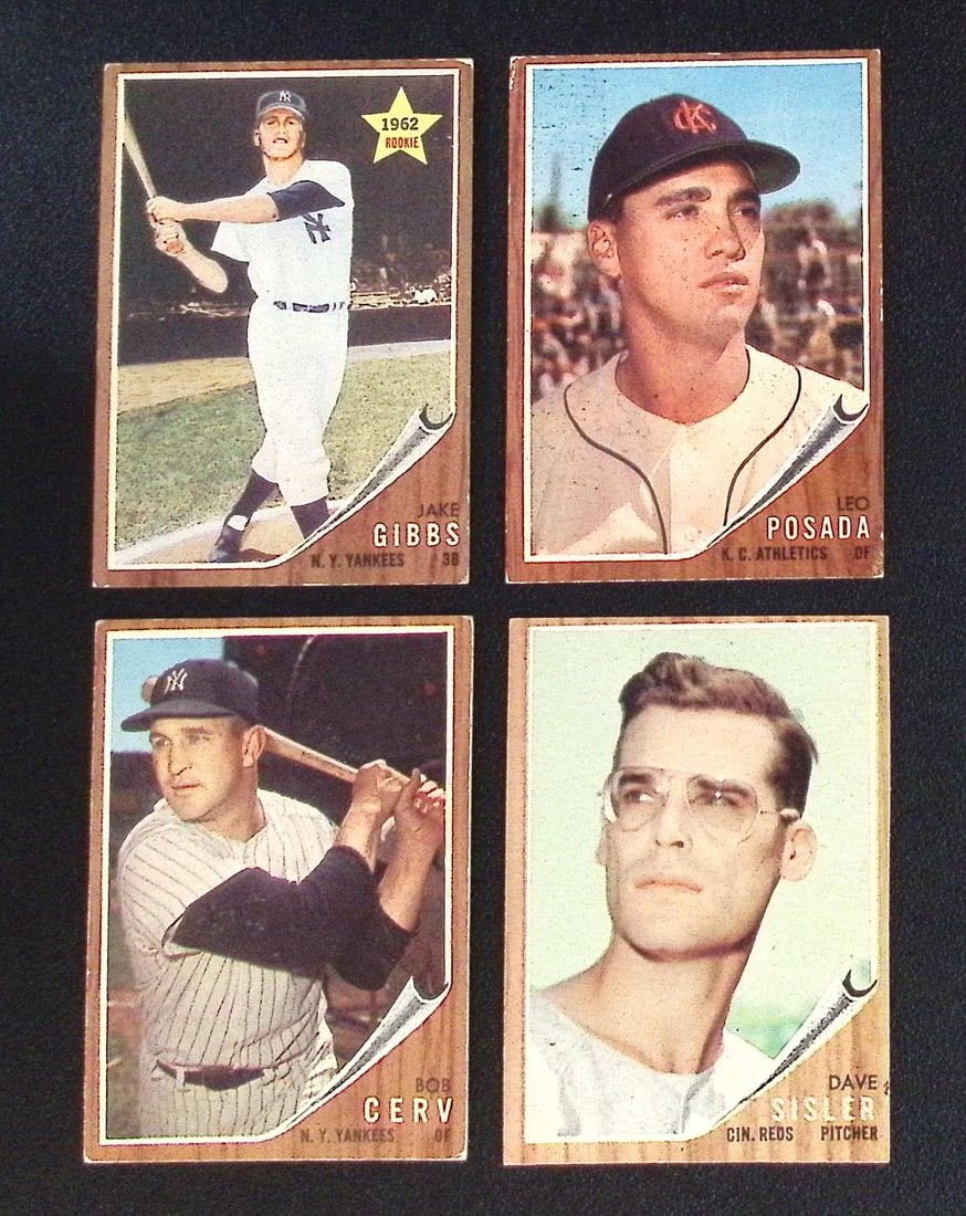Lot of 4 1962 Topps Vintage Basball Cards. All Different, See Pictures for Cards/Condition (1 of 2)