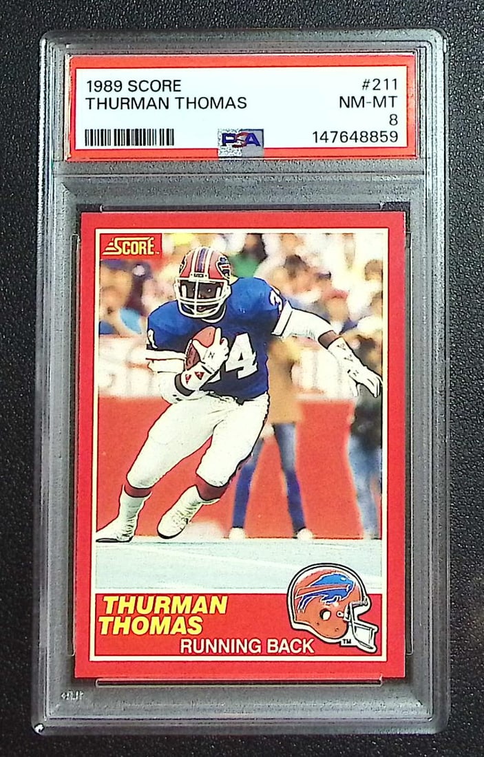 Thurman Thomas Rookie Card 1989 Score #211 PSA 8 Buffalo Bills: Score Football NFL Trading Cards, Old Sports Cards for Sale Near Me, Hall of Fame & Super Bowl Player Cards, Auction Memorabilia Lots for Sale on Line
