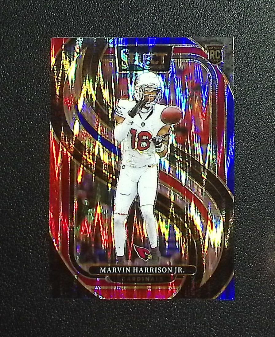 Marvin Harrison Jr. Rookie Card Red/Blue Shock Prizm 2024 Select #115 Cardinals: Panini, Donruss Optic, & Donruss Select, Prizm, Mosaic, Contenders, Zenith, Phoenix, Illusions, Absolute, Rookie NFL Sports Trading Cards, SP, SSP, Cards, Football Cards for Sale Near Me, Superbowl & 
