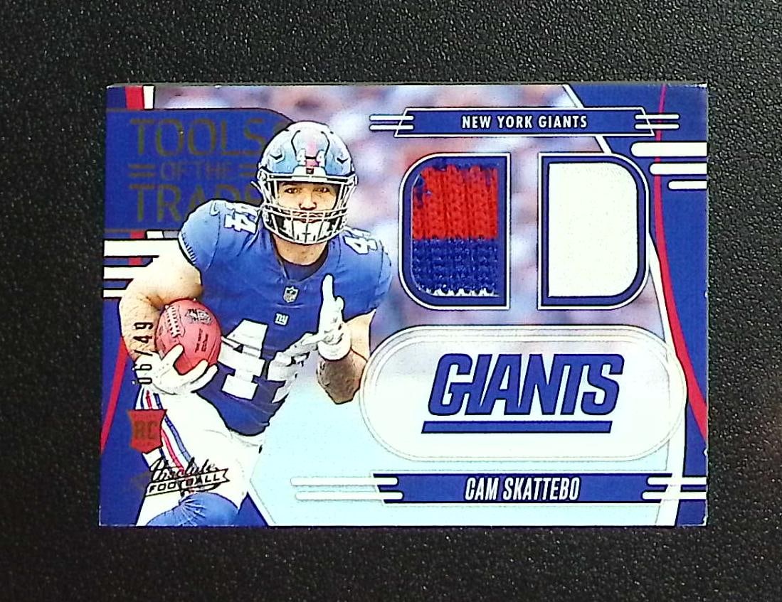 Cam Skattebo Rookie Patch /49 2025 Absolute #TTD-CSK New York Giants: Panini, Donruss Optic, & Donruss Select, Prizm, Mosaic, Contenders, Zenith, Phoenix, Illusions, Absolute, Rookie NFL Sports Trading Cards, SP, SSP, Cards, Football Cards for Sale Near Me, Superbowl & 