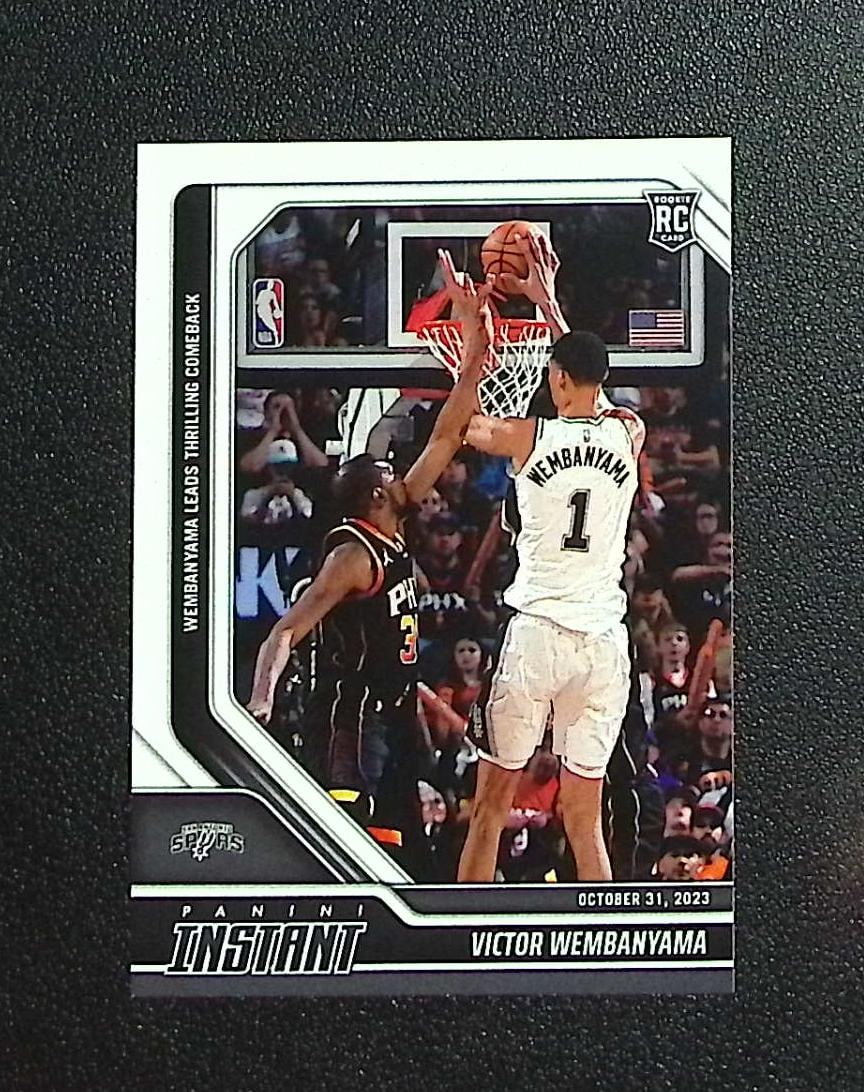 Victor Wembanyama Rookie Card /10018 2023-24 Panini Instant #26 Spurs: Panini, Donruss Optic, Donruss Select, Prizm, Mosaic, Contenders, Revolution, Phoenix, NBA Hoops, Rookie NFL Sports Trading Cards, Silver, SP, SSP, Wave Prizms, Numbered Cards, Basketball sports Cards