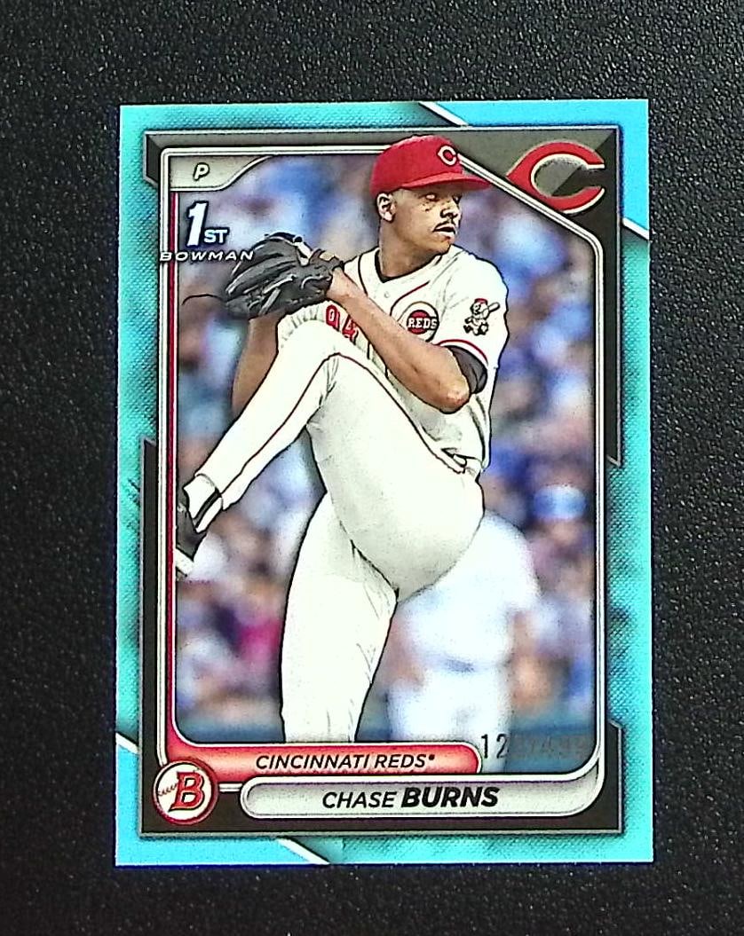 Chase Burns 1st Bowman Sky Blue /499 2024 Bowman Draft #BD-55 Reds: Topps, Bowman, & Fanatics Baseball MLB Trading & Sports Cards, Sports Cards for Sale Near Me, World Series & Hall of Fame Players Memorabilia, Refractors, X-Fractors, Numbered, SP, SSP, Valuable Aucti