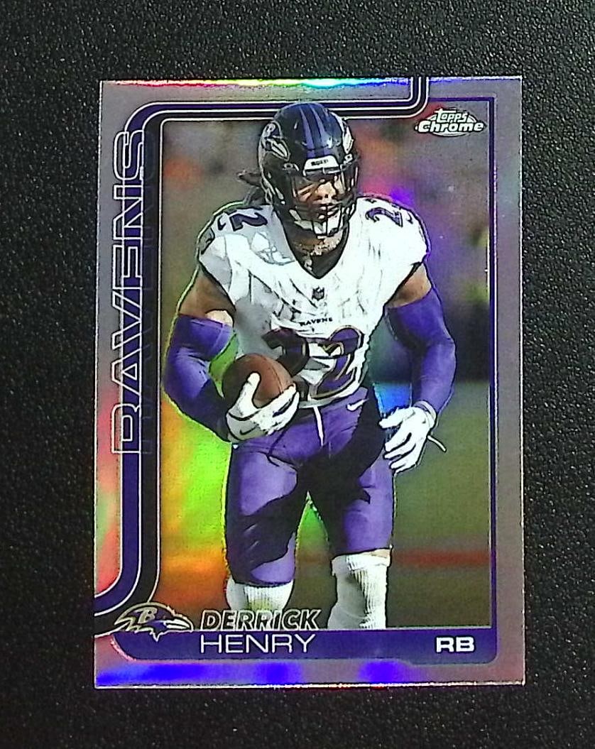 Derrick Henry Refractor 2025 Topps Chrome #25 Baltimore Ravens: Topps & Bowman Football NFL Trading Sports Cards, Sports Cards for Sale Near Me, Super Bowl & Hall of Fame Player Cards, Resurgence, Composite, SP, SSP, Valuable Auction Memorabilia Lots For Sale On L