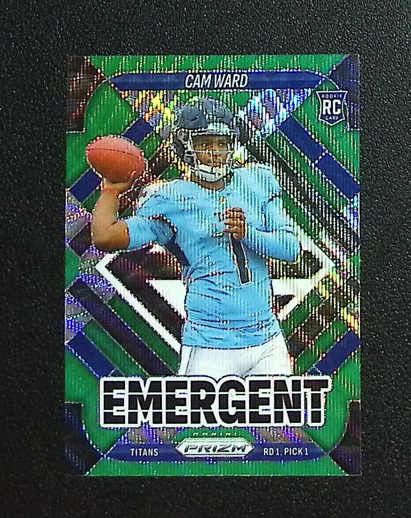 Cam Ward Rookie Card Emergent Green Wave 2025 Panini Prizm #2 Tennessee Titans: Panini, Donruss Optic, & Donruss Select, Prizm, Mosaic, Contenders, Zenith, Phoenix, Illusions, Absolute, Rookie NFL Sports Trading Cards, SP, SSP, Cards, Football Cards for Sale Near Me, Superbowl & 
