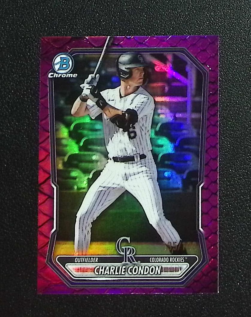 Charlie Condon Fuchsia Reptilian Refractor /199 2026 Bowman Chrome #BCP-46 Rockies: Topps, Bowman, & Fanatics Baseball MLB Trading & Sports Cards, Sports Cards for Sale Near Me, World Series & Hall of Fame Players Memorabilia, Refractors, X-Fractors, Numbered, SP, SSP, Valuable Aucti