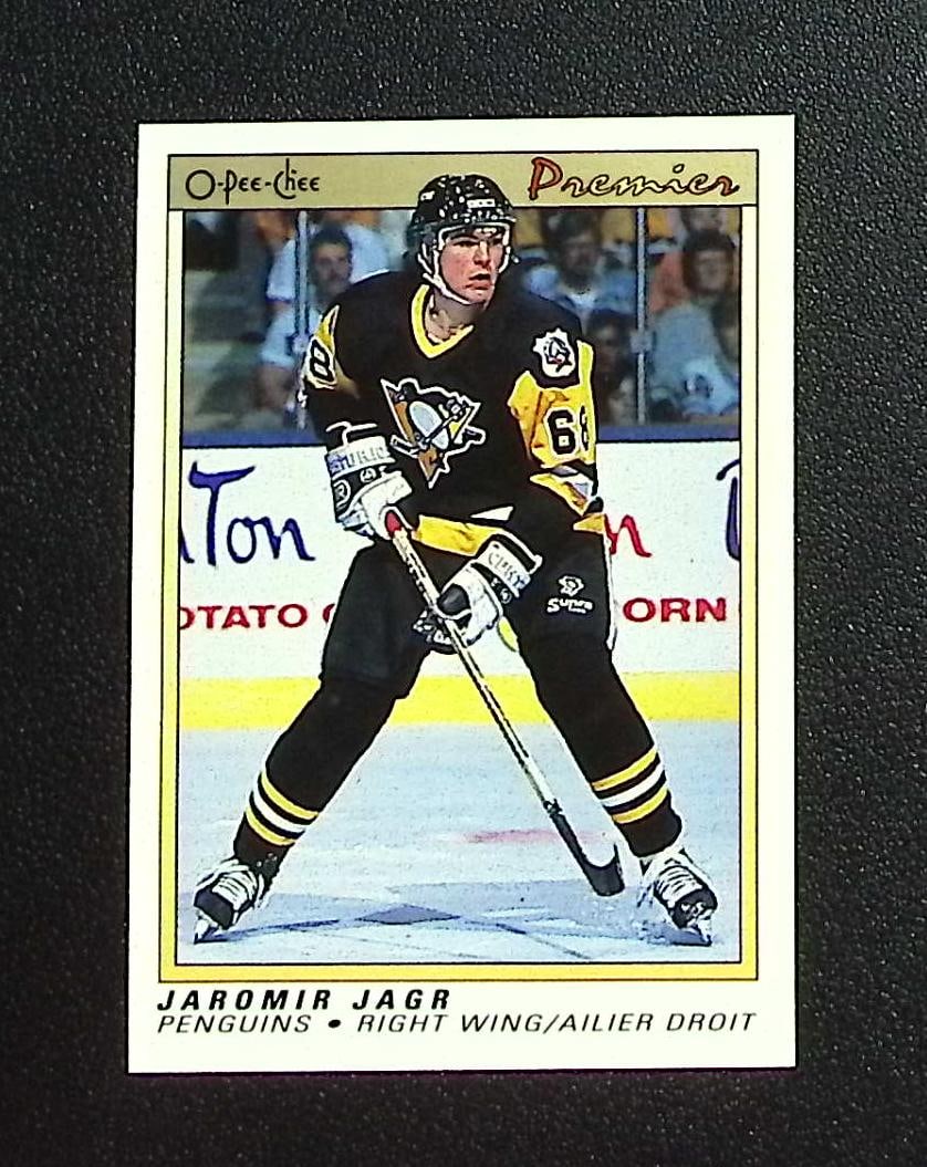 Jaromir Jagr Rookie Card 1990-91 O-Pee-Chee Premier #50 Pittsburgh Penguins: O Pee Chee Vintage NHL Hockey Trading & Sports Cards, Old Sports Cards for Sale Near Me, Stanley Cup & Hall of Fame Players, Valuable Auction Memorabilia Lots for Sale On Line