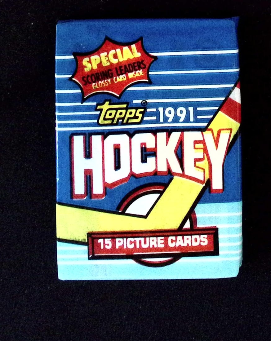 1991 Topps Hockey Card Retail Box Wax Pack Sports Cards: Topps Vintage Hockey NHL Trading & Sports Cards, Brett Hull, Ray Bourque, Patrick Roy, Mario Lemieux, Wayne Gretzky, Old Sports Cards for Sale Near Me, Stanley Cup & Hall of Fame Players, Valuable Auc