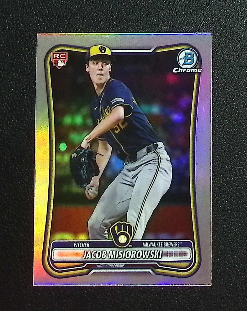 Jacob Misiorowski Red Rookie Logo 2026 Bowman Chrome #35 Milwaukee Brewers: Topps, Bowman, & Fanatics Baseball MLB Trading & Sports Cards, Sports Cards for Sale Near Me, World Series & Hall of Fame Players Memorabilia, Refractors, X-Fractors, Numbered, SP, SSP, Valuable Aucti