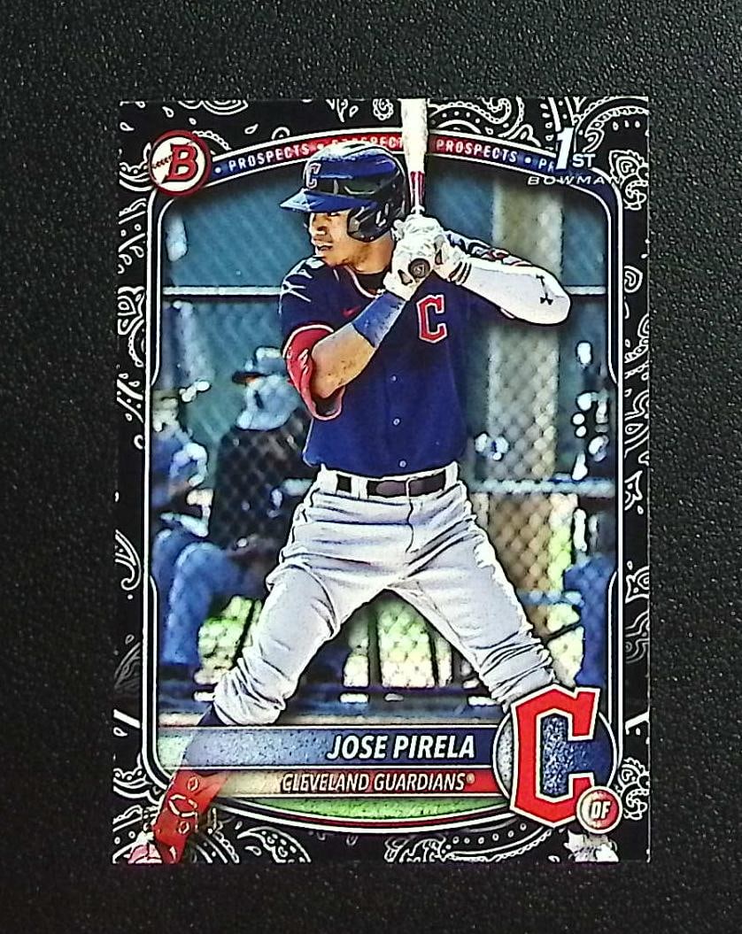 Jose Pirela 1st Bowman Black Pattern /10 2025 Bowman #BP-111 Guardians: Topps, Bowman, & Fanatics Baseball MLB Trading & Sports Cards, Sports Cards for Sale Near Me, World Series & Hall of Fame Players Memorabilia, Refractors, X-Fractors, Numbered, SP, SSP, Valuable Aucti
