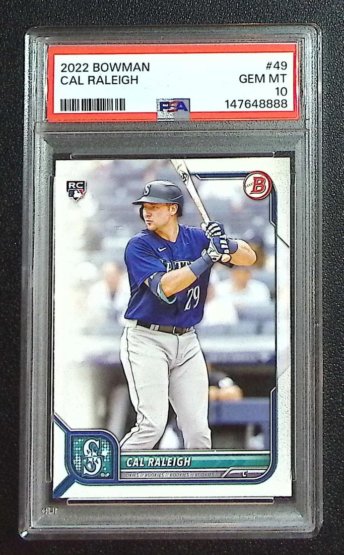 Cal Raleigh Rookie Card 2022 Bowman #49 PSA 10 Seattle Mariners (1 of 2)