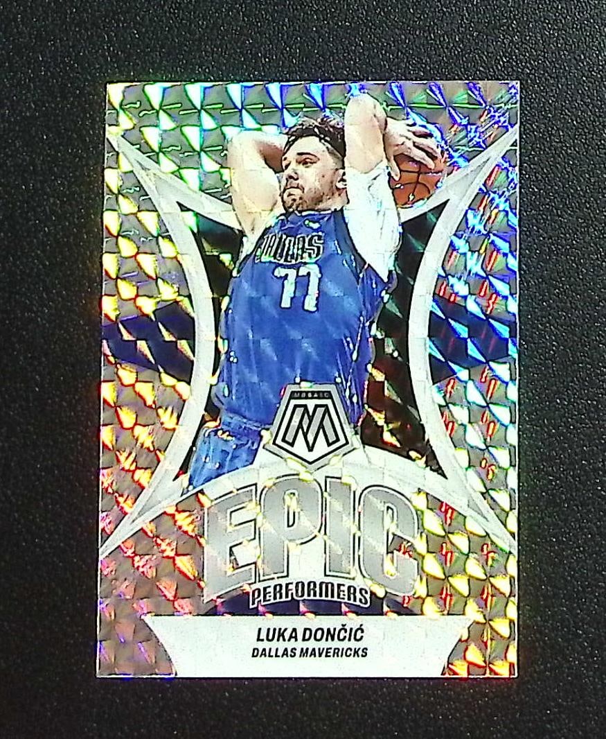 Luka Doncic Epic Performers Silver Mosaic Prizm 2023-24 Mosaic #9 Mavericks, Lakers: Panini, Donruss Optic, Donruss Select, Prizm, Mosaic, Contenders, Revolution, Phoenix, NBA Hoops, Rookie NFL Sports Trading Cards, Silver, SP, SSP, Wave Prizms, Numbered Cards, Basketball sports Cards
