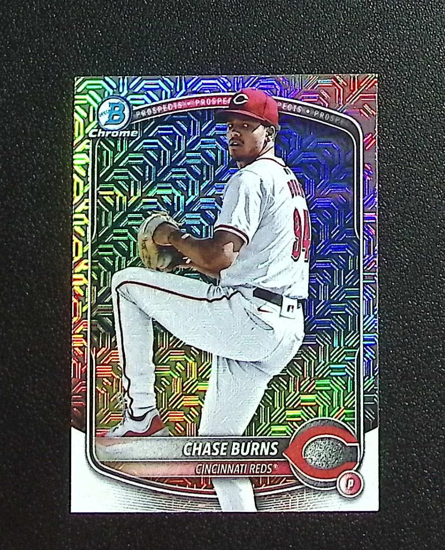 Chase Burns Prospects Mojo Refractor 2025 Bowman Chrome #BCP-122 Reds: Topps, Bowman, & Fanatics Baseball MLB Trading & Sports Cards, Sports Cards for Sale Near Me, World Series & Hall of Fame Players Memorabilia, Refractors, X-Fractors, Numbered, SP, SSP, Valuable Aucti