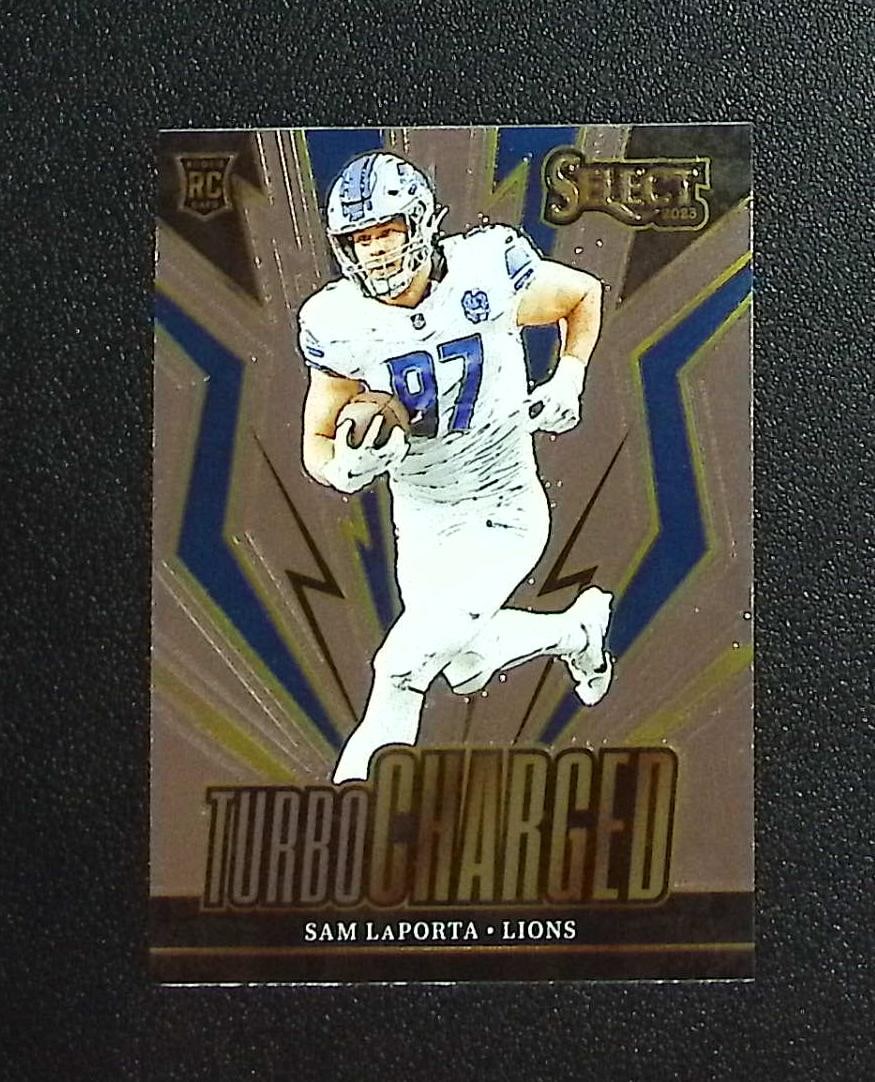 Sam LaPorta Rookie Card Turbocharged 2023 Panini Select #TUR-SLA Lions: Panini, Donruss Optic, & Donruss Select, Prizm, Mosaic, Contenders, Zenith, Phoenix, Illusions, Absolute, Rookie NFL Sports Trading Cards, SP, SSP, Cards, Football Cards for Sale Near Me, Superbowl &