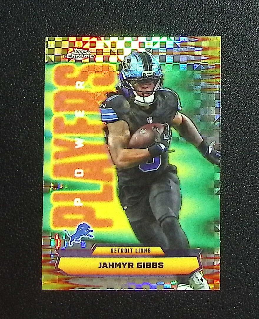 Jahmyr Gibbs Power Players Xfractor 2025 Topps Chrome #PP-12 Detroit Lions: Topps & Bowman Football NFL Trading Sports Cards, Sports Cards for Sale Near Me, Super Bowl & Hall of Fame Player Cards, Resurgence, Composite, SP, SSP, Valuable Auction Memorabilia Lots For Sale On