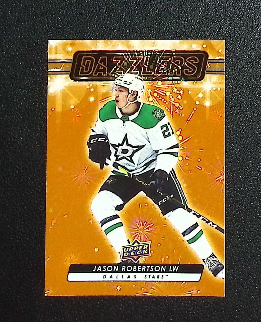 Jason Robertson Orange Dazzlers 2023-24 Upper Deck #DZ-71 Dallas Stars: Upper Deck NHL Hockey Trading & Sports Cards, Sports Cards for Sale Near Me, Stanley Cup & Hall of Fame Players, Valuable Auction Memorabilia Lots for Sale On Line