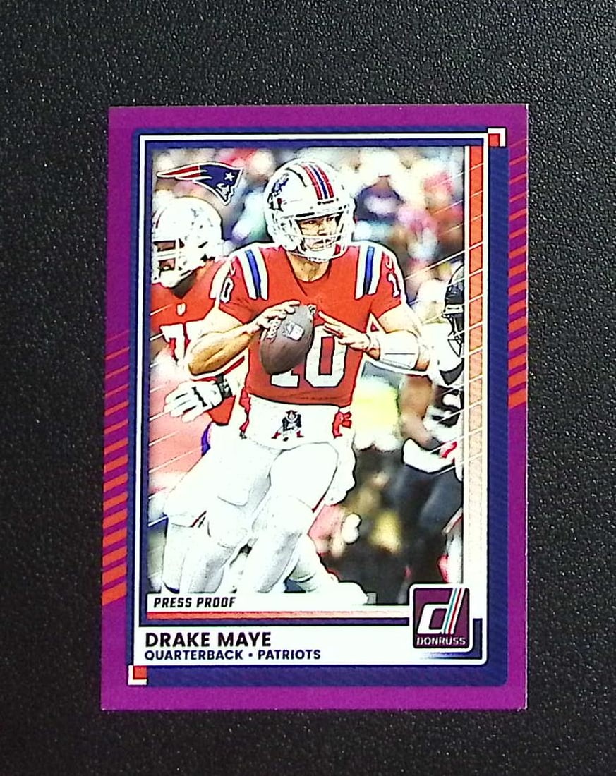 Drake Maye Purple Press Proof 2025 Donruss #58 Patriots: Panini, Donruss Optic, & Donruss Select, Prizm, Mosaic, Contenders, Zenith, Phoenix, Illusions, Absolute, Rookie NFL Sports Trading Cards, SP, SSP, Cards, Football Cards for Sale Near Me, Superbowl & 
