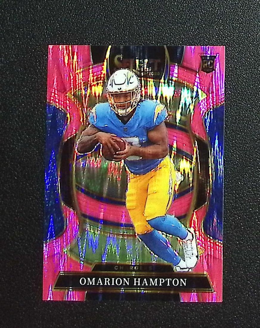 Omarion Hampton Rookie Card Pink Shock Prizm 2025 Select #2 Los Angeles Chargers: Panini, Donruss Optic, & Donruss Select, Prizm, Mosaic, Contenders, Zenith, Phoenix, Illusions, Absolute, Rookie NFL Sports Trading Cards, SP, SSP, Cards, Football Cards for Sale Near Me, Superbowl & 