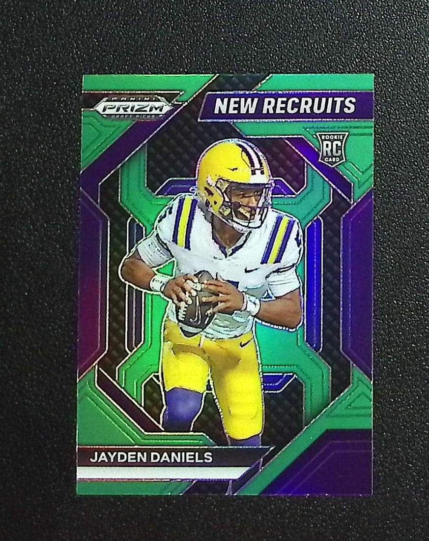 Jayden Daniels Rookie Card Green Prizm 2024 Panini Prizm Draft Picks #NR-JDS LSU Tigers: Panini, Donruss Optic, & Donruss Select, Prizm, Mosaic, Contenders, Zenith, Phoenix, Illusions, Absolute, Rookie NFL Sports Trading Cards, SP, SSP, Cards, Football Cards for Sale Near Me, Superbowl & 