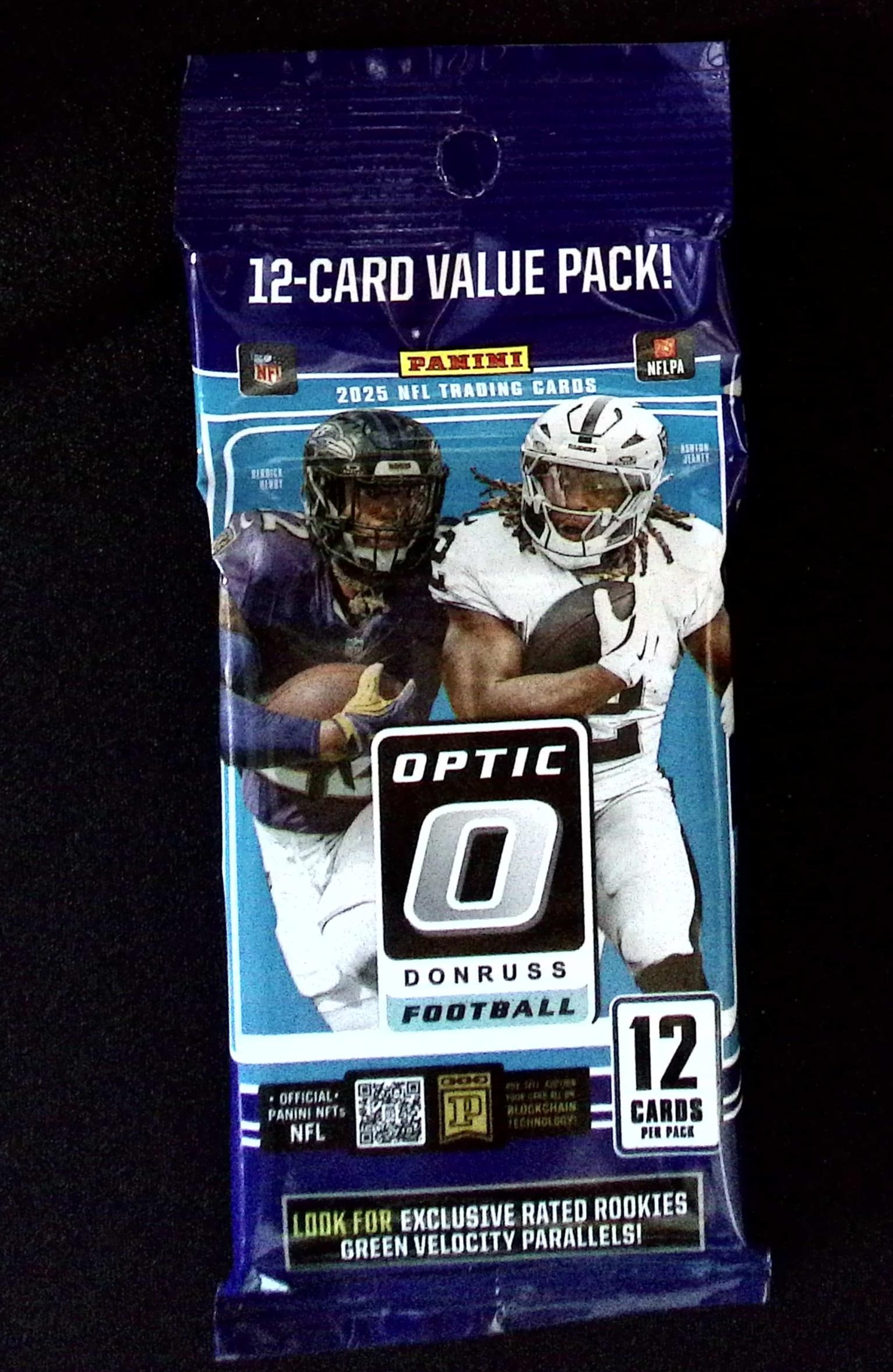 2025 Donruss Optic Football Card HANGER VALUE PACK - Jaxson Dart, Tyler Shough Rookie Cards: Donruss Optic Football NFL Trading & Sports Cards, Rookies In this set are Jaxson Dart, Tyler Shough, Cam Skattebo, Emeka Egbuka, Cam Ward, Uptown SP, Rated Rookie, Downtown SSP Cards, Sports Cards fo