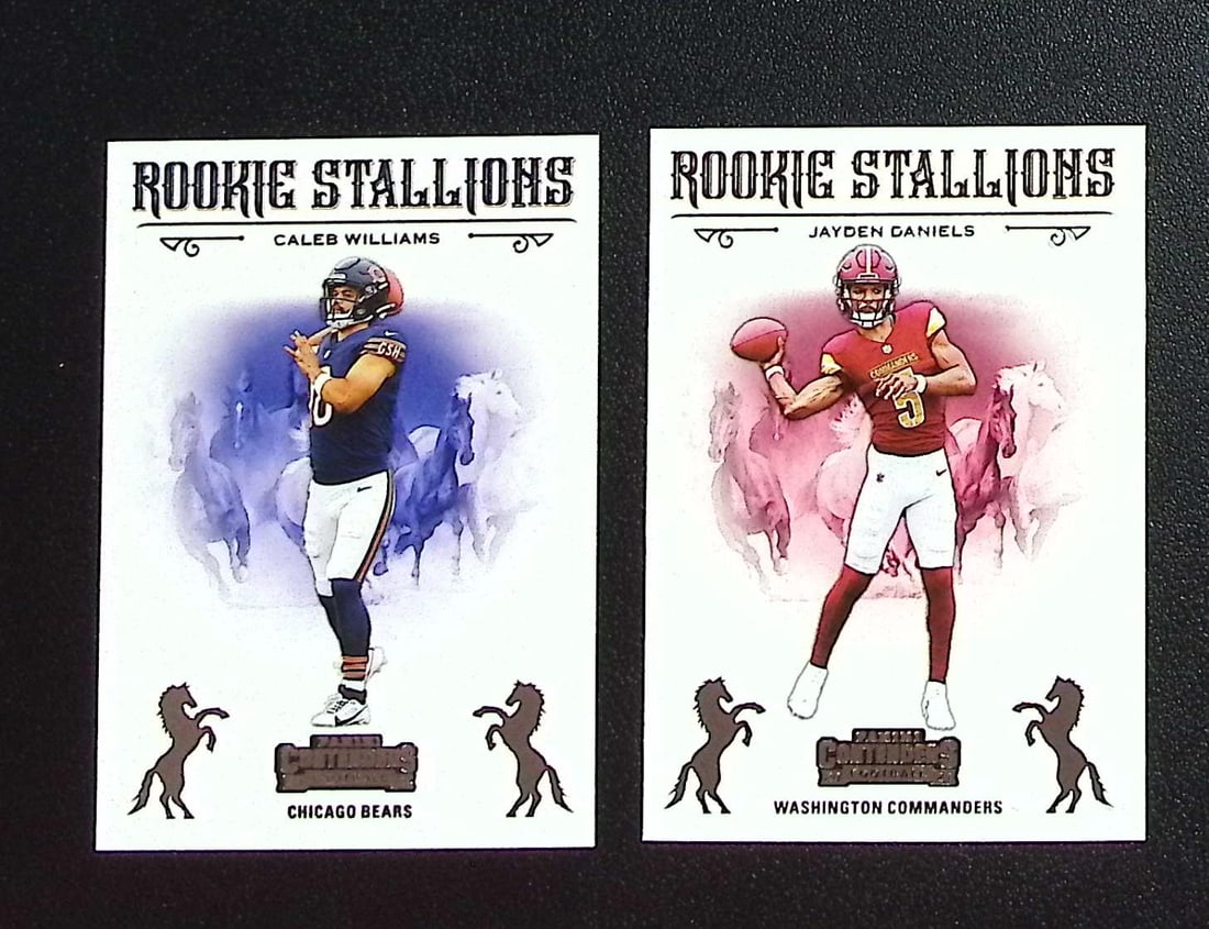 Lot of 2 2024 Contenders Rookie Stallions Caleb Williams #1 & Jayden Daniels #3: Panini, Donruss Optic, & Donruss Select, Prizm, Mosaic, Contenders, Zenith, Phoenix, Illusions, Absolute, Rookie NFL Sports Trading Cards, SP, SSP, Cards, Football Cards for Sale Near Me, Superbowl & 
