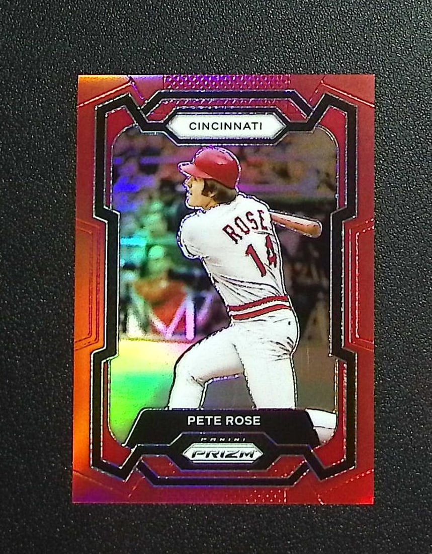 Pete Rose Red Prizm /299 2024 Panini Prizm #267 Cincinnati Reds: Panini, Donruss, & Donruss Optic Baseball MLB Trading & Sports Cards, Sports Cards for Sale Near Me, Prizm, Mosaic, Select, SP, SSP, Auction Memorabilia Lots for Sale On Line, World Series & Hall of F