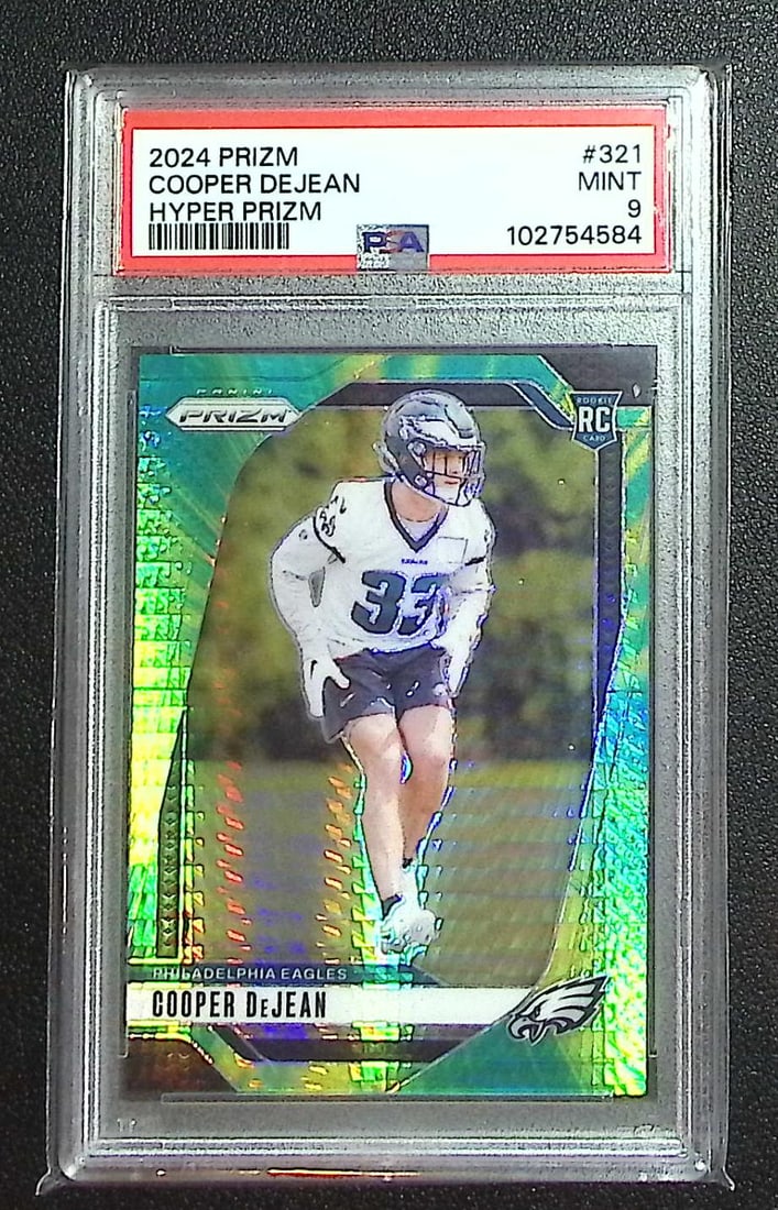Cooper DeJean Rookie Card Hyper Prizm /180 2024 Panini Prizm #321 PSA 9 Eagles: Panini, Donruss Optic, & Donruss Select, Prizm, Mosaic, Contenders, Zenith, Phoenix, Illusions, Absolute, Rookie NFL Sports Trading Cards, SP, SSP, Cards, Football Cards for Sale Near Me, Superbowl & 