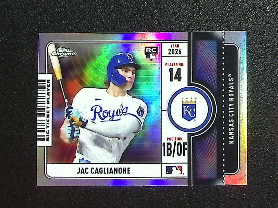 Jac Caglianone Rookie Card Big Ticket Player 2026 Topps Chrome #BTP-22 Royals: Topps, Bowman, & Fanatics Baseball MLB Trading & Sports Cards, Sports Cards for Sale Near Me, World Series & Hall of Fame Players Memorabilia, Refractors, X-Fractors, Numbered, SP, SSP, Valuable Aucti