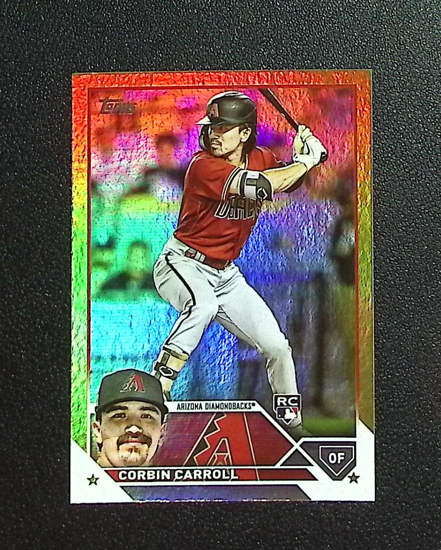 Corbin Carroll Rookie Card Gold Foil 2023 Topps #401 Arizona Diamondbacks: Topps, Bowman, & Fanatics Baseball MLB Trading & Sports Cards, Sports Cards for Sale Near Me, World Series & Hall of Fame Players Memorabilia, Refractors, X-Fractors, Numbered, SP, SSP, Valuable Aucti