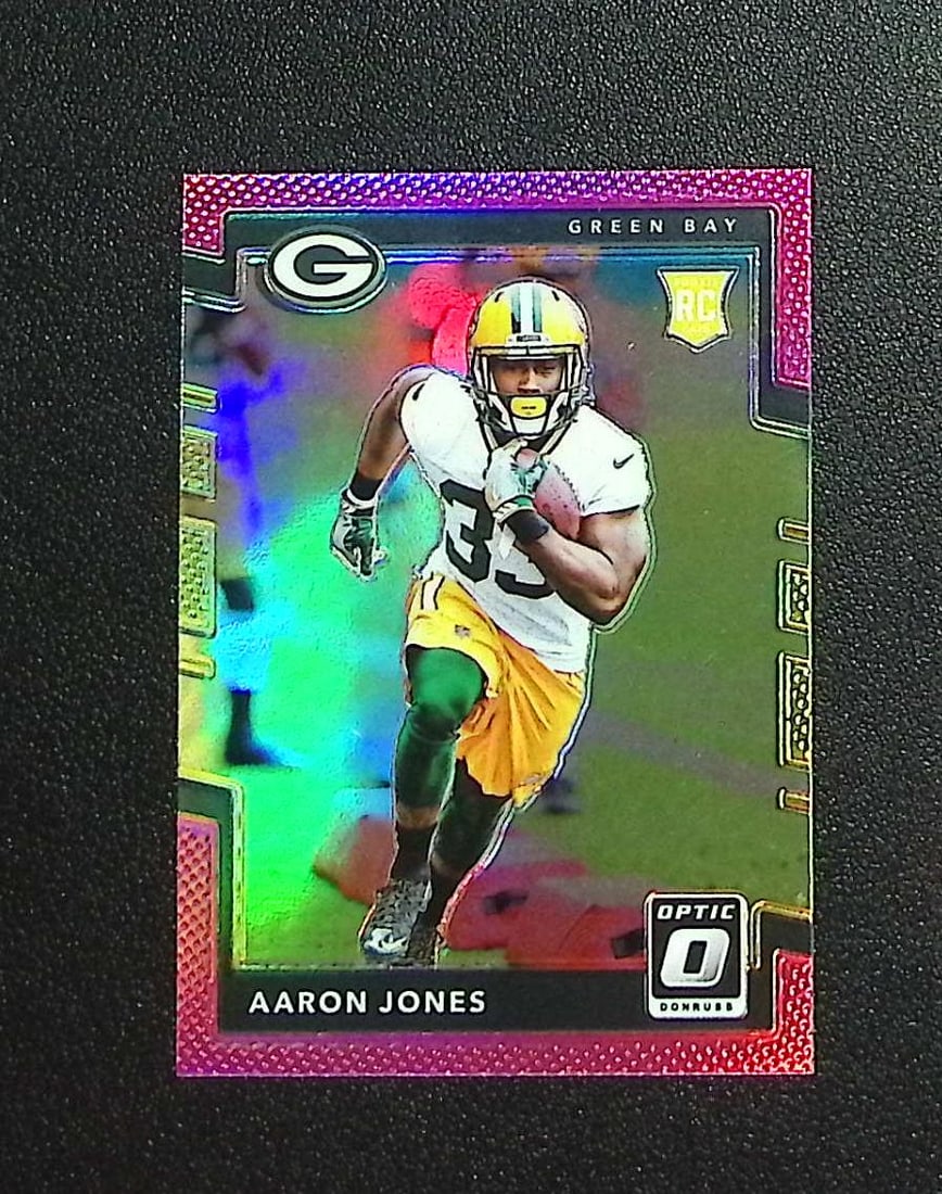 Aaron Jones Rookie Card Pink Prizm 2017 Donruss Optic #135 Green Bay Packers: Panini, Donruss Optic, & Donruss Select, Prizm, Mosaic, Contenders, Zenith, Phoenix, Illusions, Absolute, Rookie NFL Sports Trading Cards, SP, SSP, Cards, Football Cards for Sale Near Me, Superbowl & 