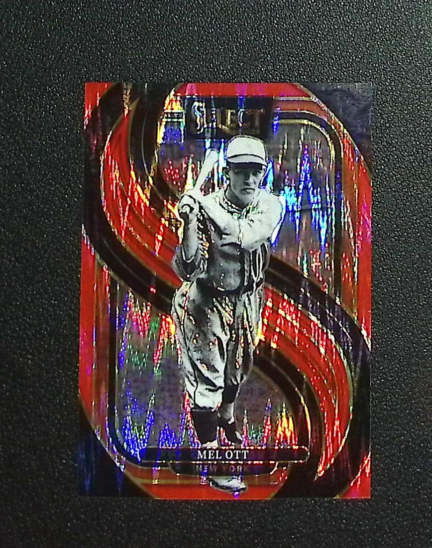 Mel Ott Red Flash Prizm /149 2025 Select #143: Panini, Donruss, & Donruss Optic Baseball MLB Trading & Sports Cards, Sports Cards for Sale Near Me, Prizm, Mosaic, Select, SP, SSP, Auction Memorabilia Lots for Sale On Line, World Series & Hall of F