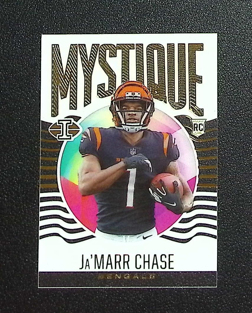 Ja'Marr Chase Rookie Card Mystique 2021 Illusions #MY-7 Bengals: Panini, Donruss Optic, & Donruss Select, Prizm, Mosaic, Contenders, Zenith, Phoenix, Illusions, Absolute, Rookie NFL Sports Trading Cards, SP, SSP, Cards, Football Cards for Sale Near Me, Superbowl & 